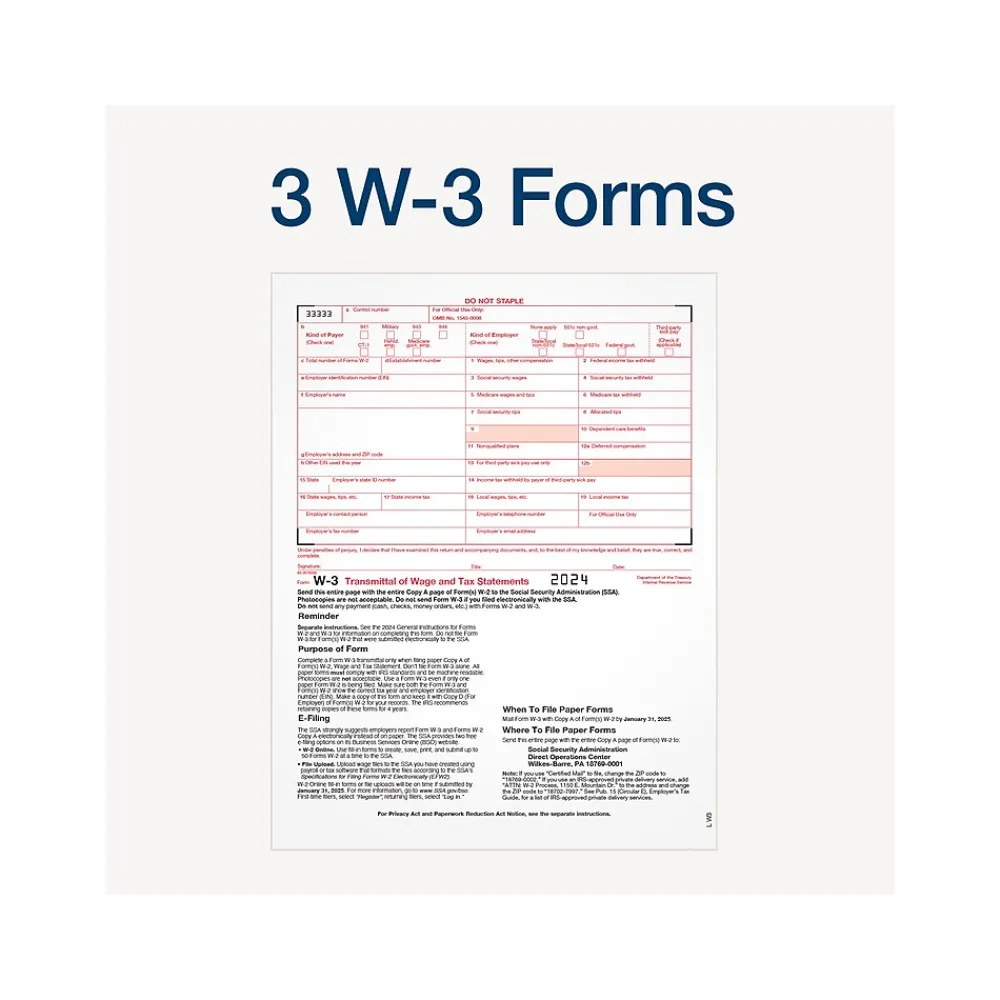 Tax Forms*Adams 2024 W-2 Tax Form with Self-Seal Envelopes and Access to Tax Forms Helper, 6-Part, 2-Up, Copy A, 1, B, C, 2, D, 12/Pack