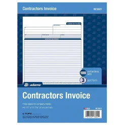 Business Forms*Adams 3-Part Carbonless Contractors Invoice Forms, 8.5"W x 11.44"L, 100/Pack (ABF NC3822)