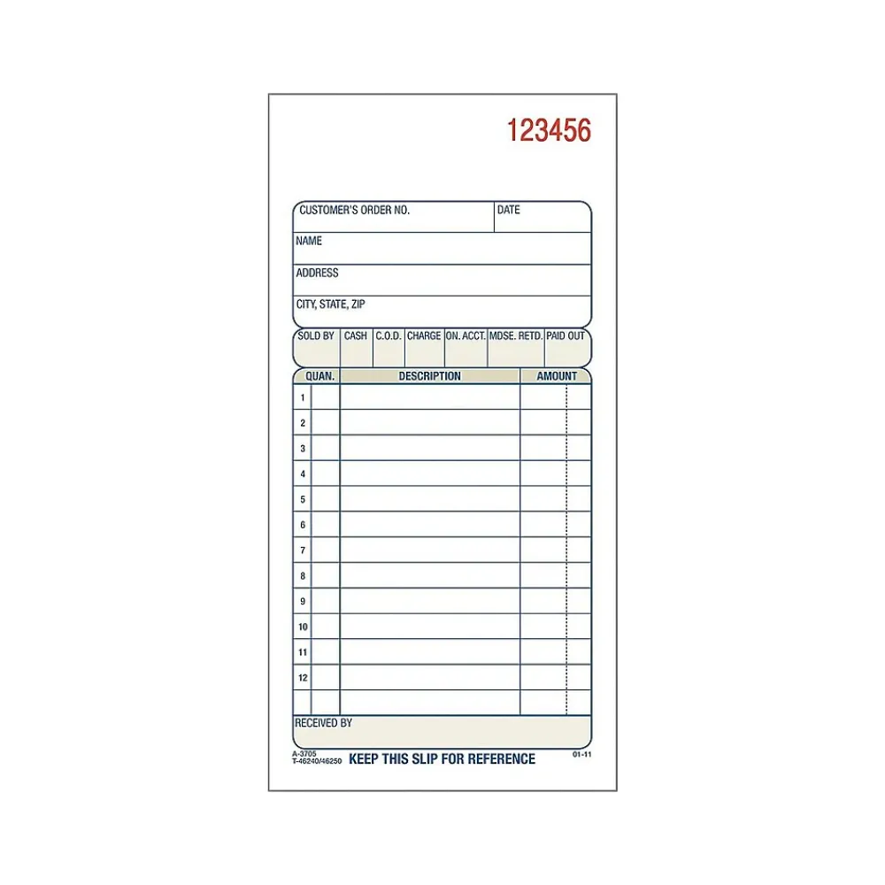 Business Forms*Adams 3-Part Carbonless Sales Orders, 7.19"L x 3.34"W, 50 Sets/Book (TC3705)