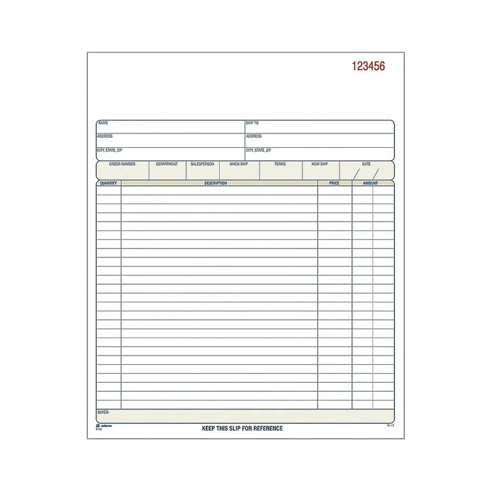 Business Forms*Adams 3-Part Carbonless Sales Orders, 10.69"L x 8.38"W, 50 Sets/Book (TC8100)