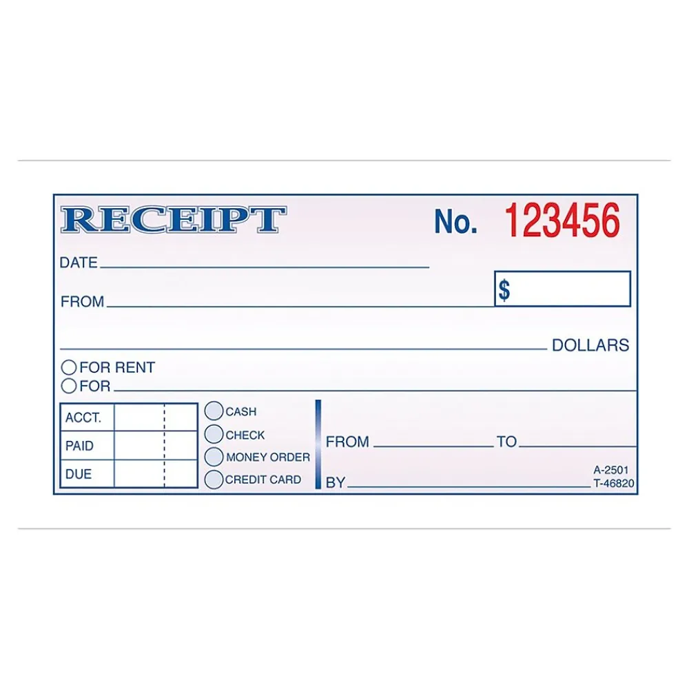 Accounting & Record Journals*Adams Receipts Book, 2.75"L x 5.38"W, 50 Sheets/Book, 3/Pack (DC2501-3)