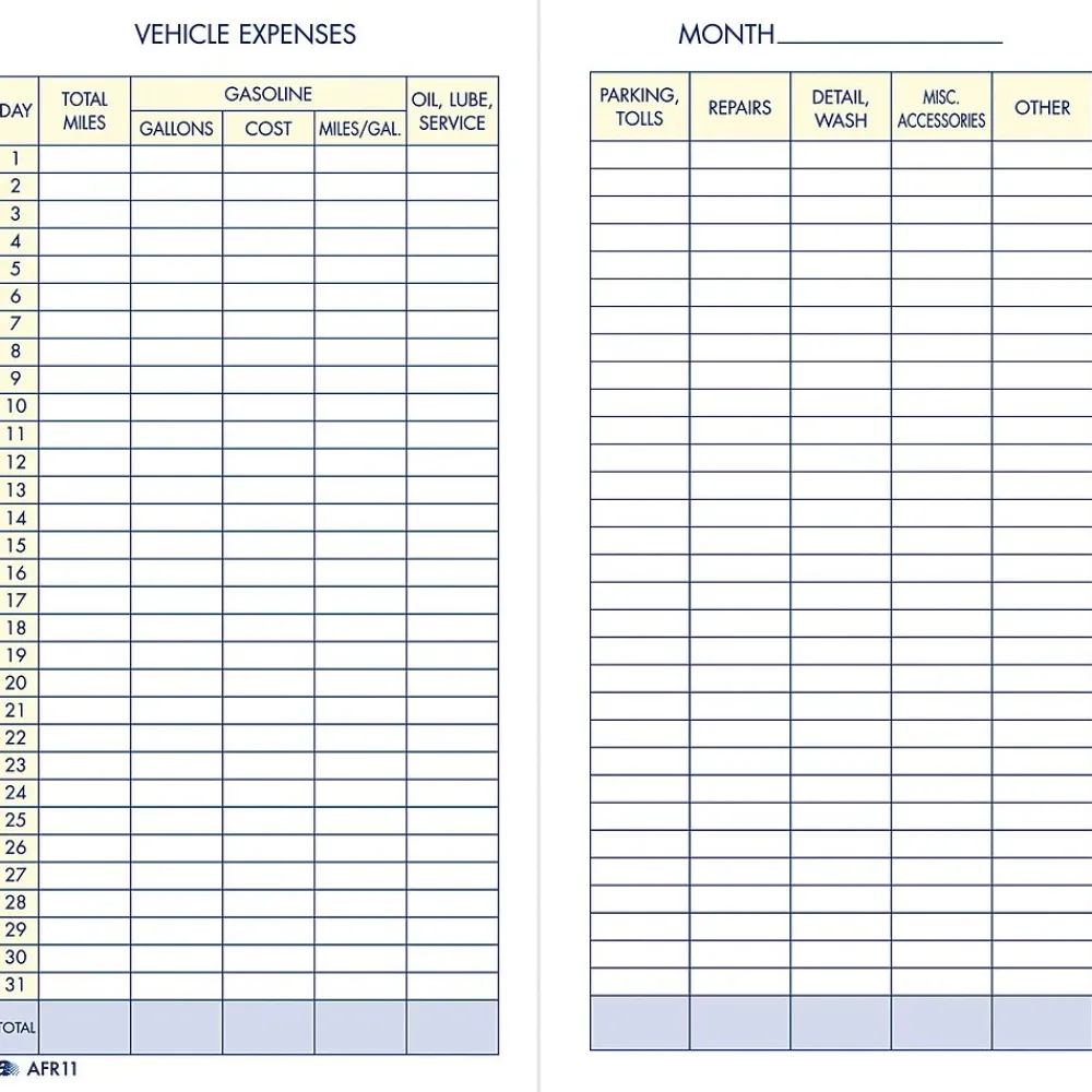Business Forms*Adams Vehicle Mileage and Expense Record Book, 3 1/4" x 6 1/4" (AFR11)