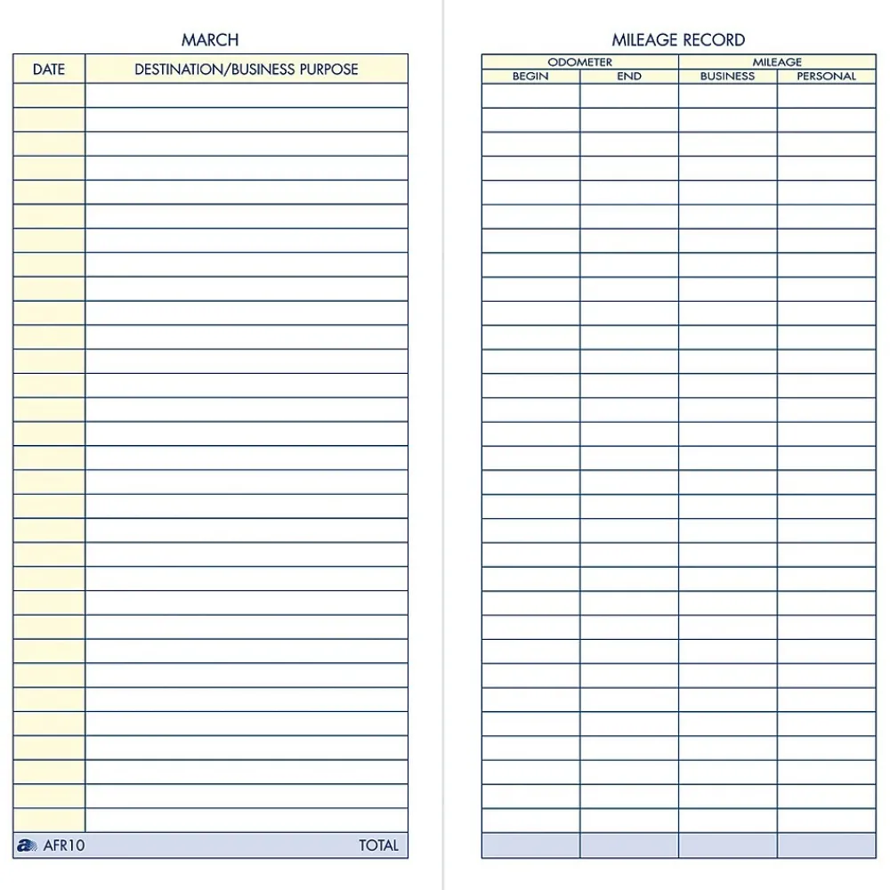 Business Forms*Adams Vehicle Mileage Records, 3 1/4" x 6 1/4", 36 Sets/Book (AFR10)