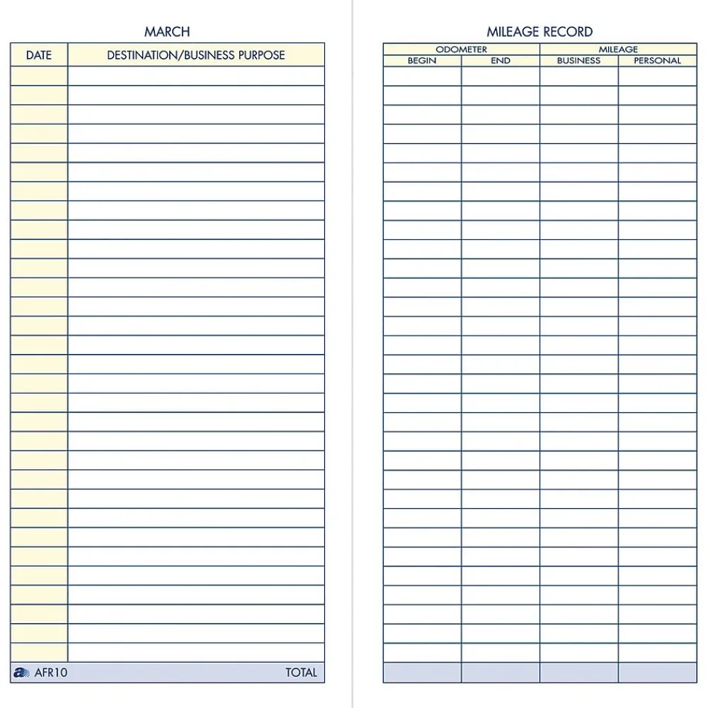 Business Forms*Adams Vehicle Mileage Records, 3 1/4" x 6 1/4", 36 Sets/Book (AFR10)