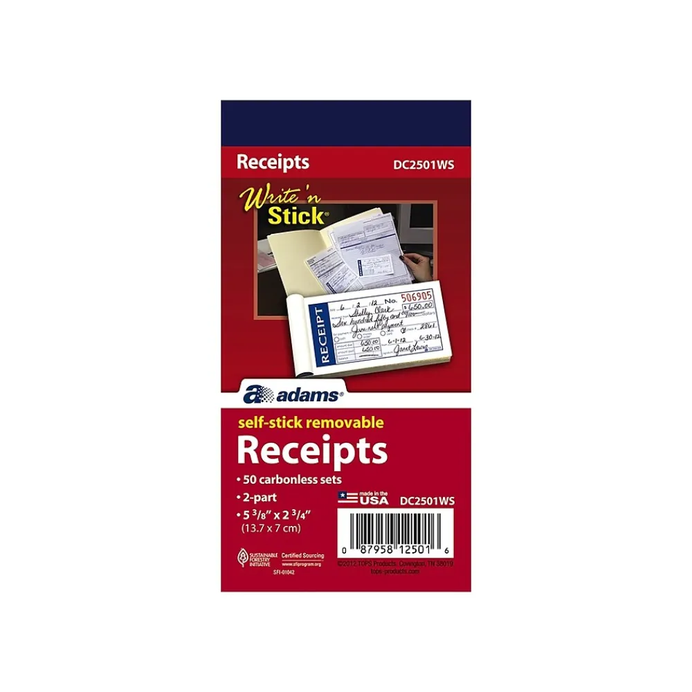 Accounting & Record Journals*Adams Write 'N Stick Receipt Book, 2.75" x 5.38", White, 50/Pack (ABF DC2501WS)