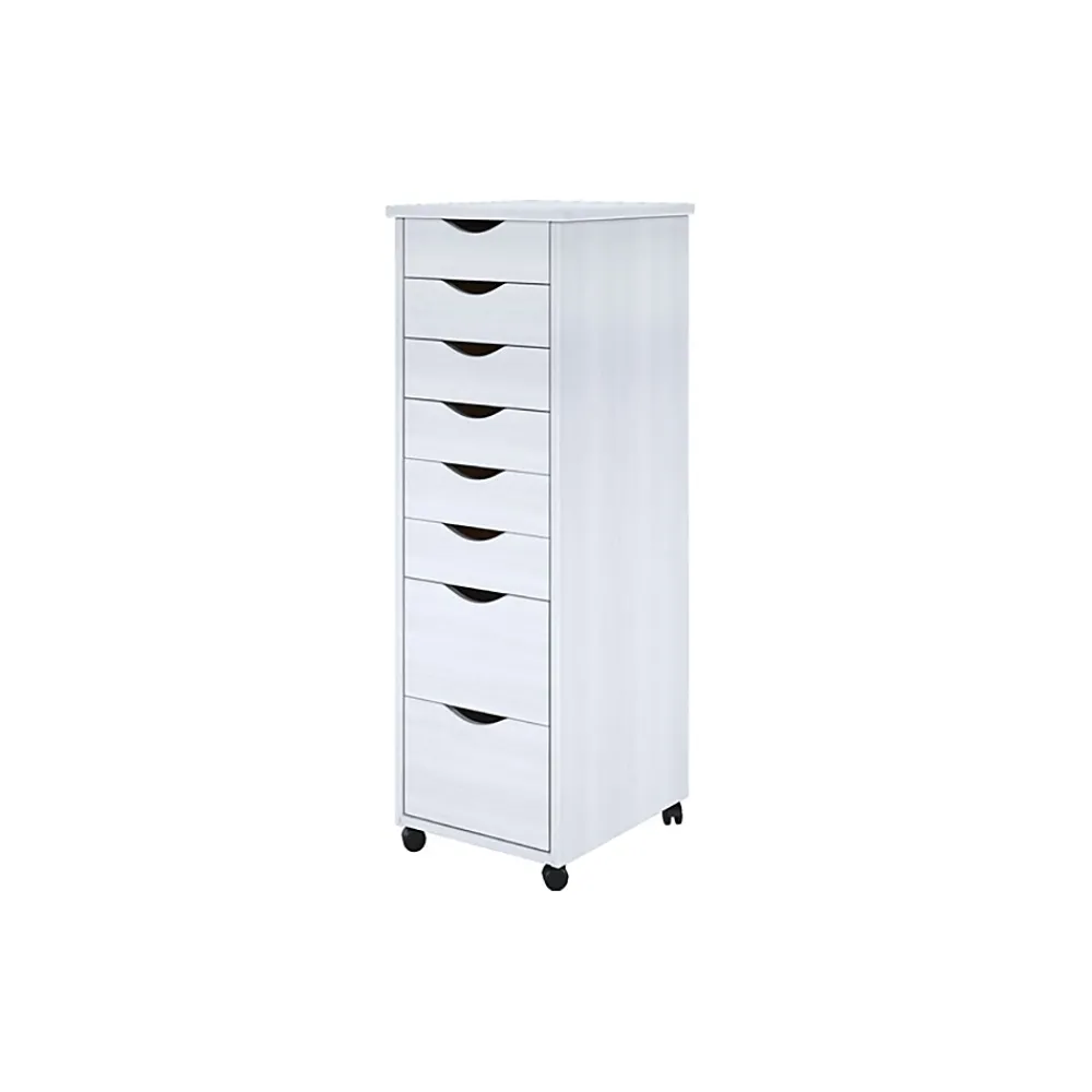 Storage Cabinets*Adeptus 40.28" Solid Pine Roll Cabinet with 8 Drawers, Whitewash (76183)