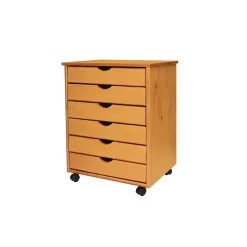 Storage Cabinets*Adeptus 25.43" Solid Pine Roll Cart with 6 Drawers, Medium Pine (76152)