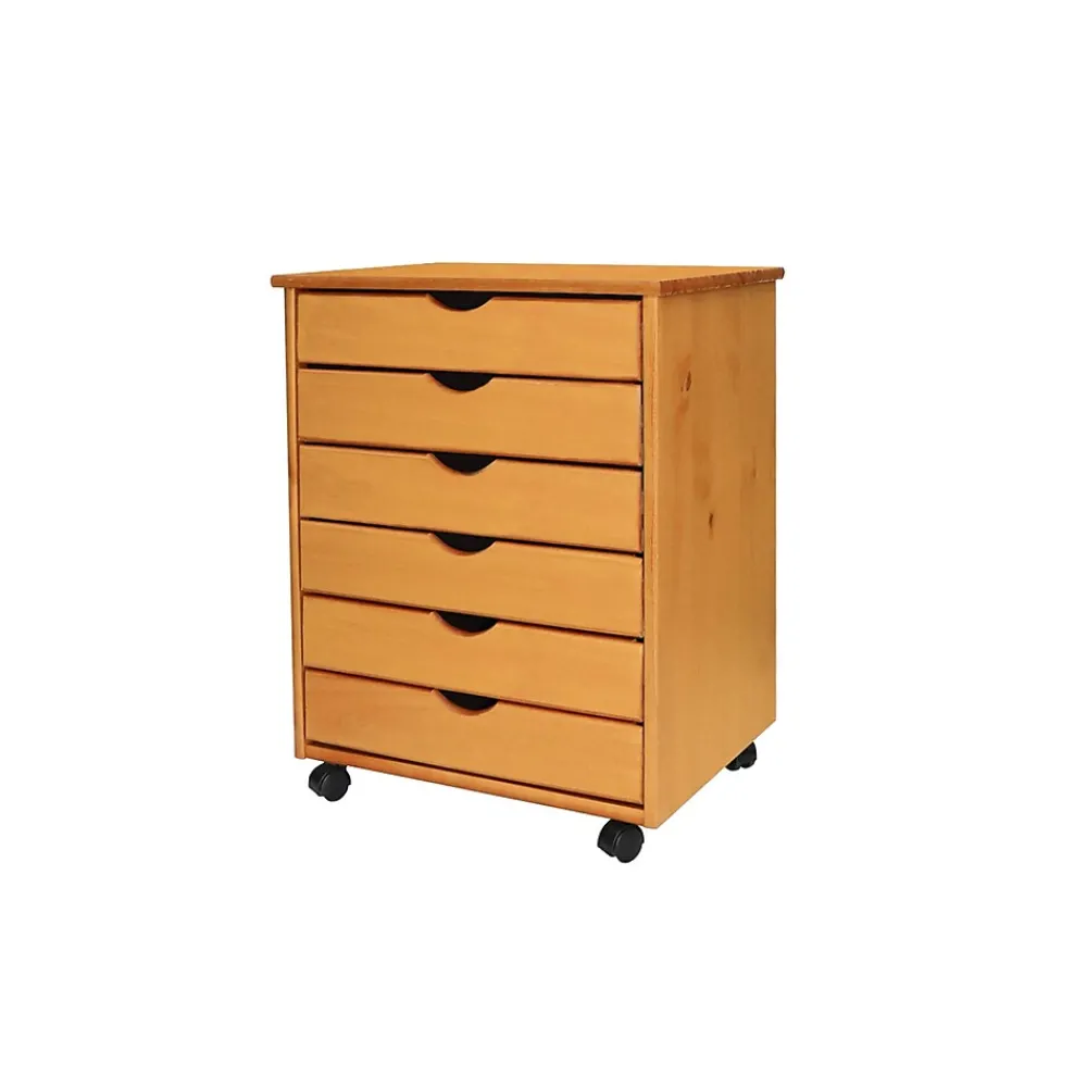 Storage Cabinets*Adeptus 25.43" Solid Pine Roll Cart with 6 Drawers, Medium Pine (76152)