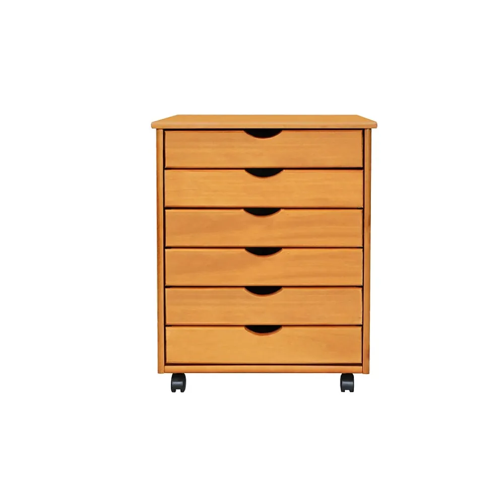 Storage Cabinets*Adeptus 25.43" Solid Pine Roll Cart with 6 Drawers, Medium Pine (76152)