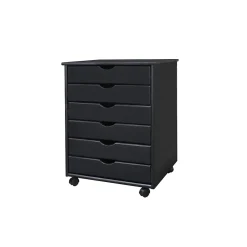 Storage Cabinets*Adeptus 25.43" Solid Pine Roll Cart with 6 Drawers, Matte Black (76168)