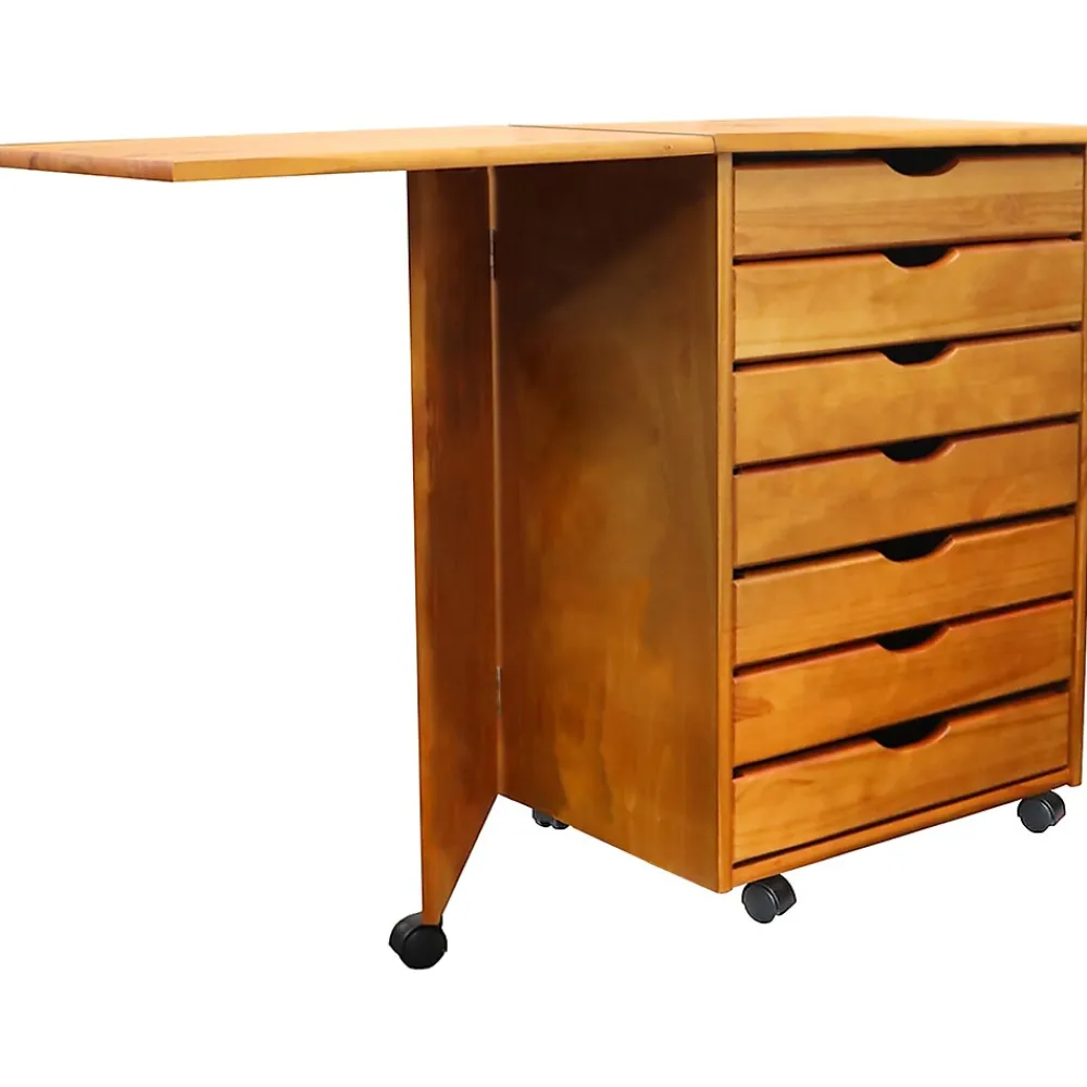 File Cabinets*Adeptus Drop Leaf 7-Drawer Vertical File Cabinet, Mobile, Specialty, Medium Pine, 15" (76178)