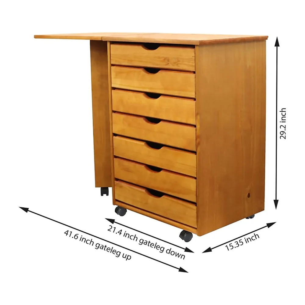 File Cabinets*Adeptus Drop Leaf 7-Drawer Vertical File Cabinet, Mobile, Specialty, Medium Pine, 15" (76178)