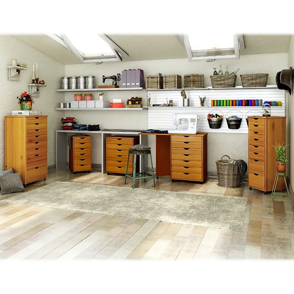 File Cabinets*Adeptus Drop Leaf 7-Drawer Vertical File Cabinet, Mobile, Specialty, Medium Pine, 15" (76178)