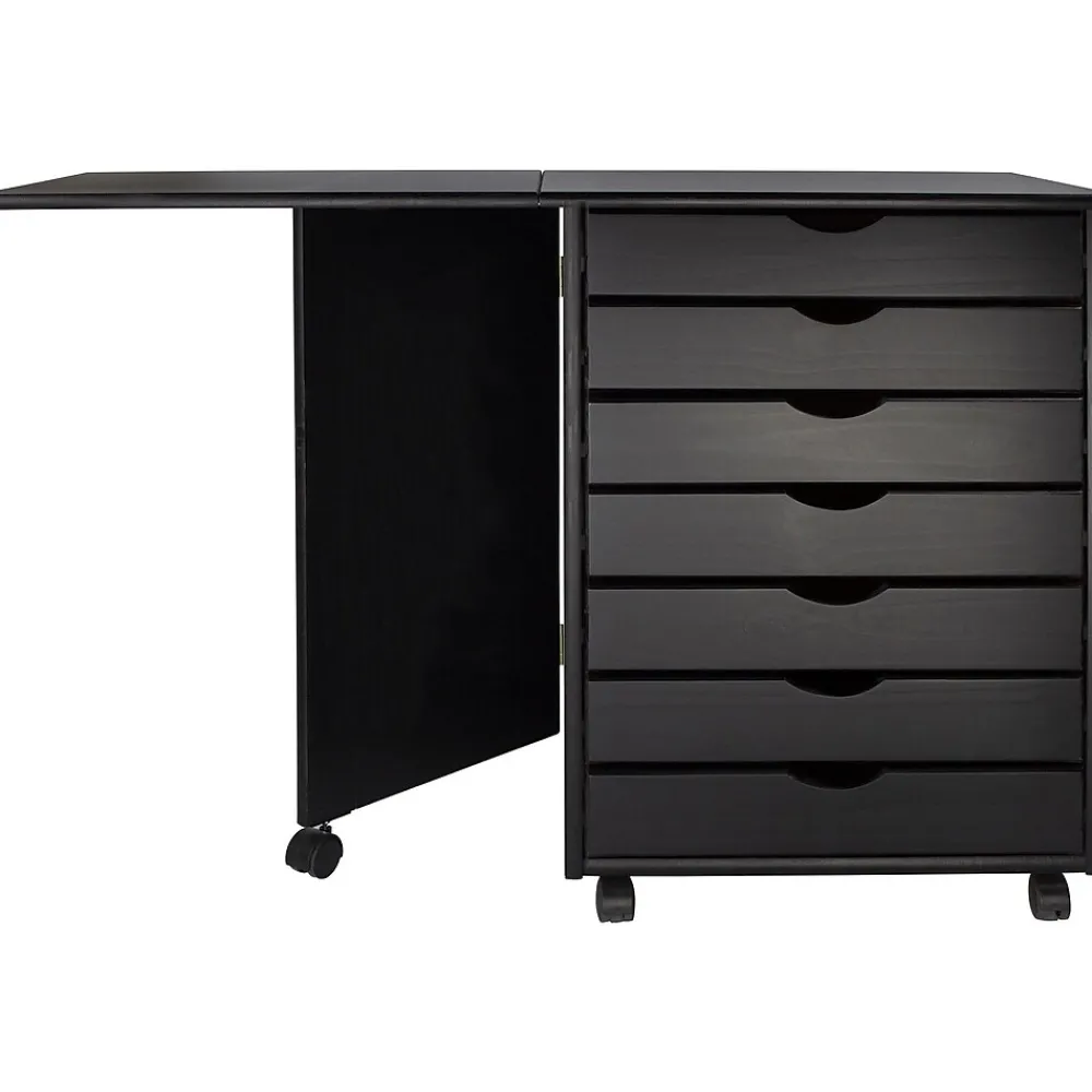 File Cabinets*Adeptus Drop Leaf 7-Drawer Lateral File Cabinet, Mobile, Specialty, Matte Black, 21.4" (76180)