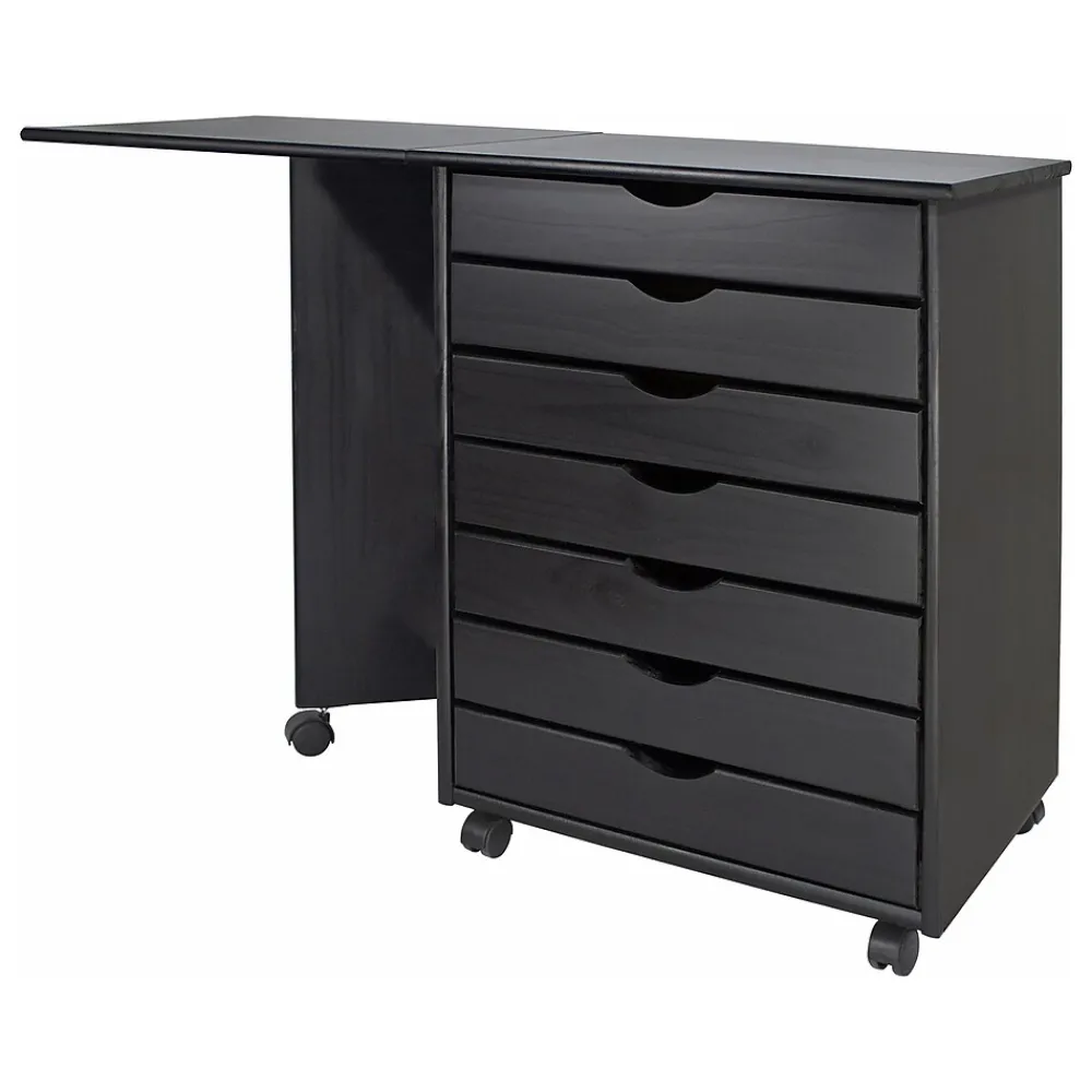 File Cabinets*Adeptus Drop Leaf 7-Drawer Lateral File Cabinet, Mobile, Specialty, Matte Black, 21.4" (76180)