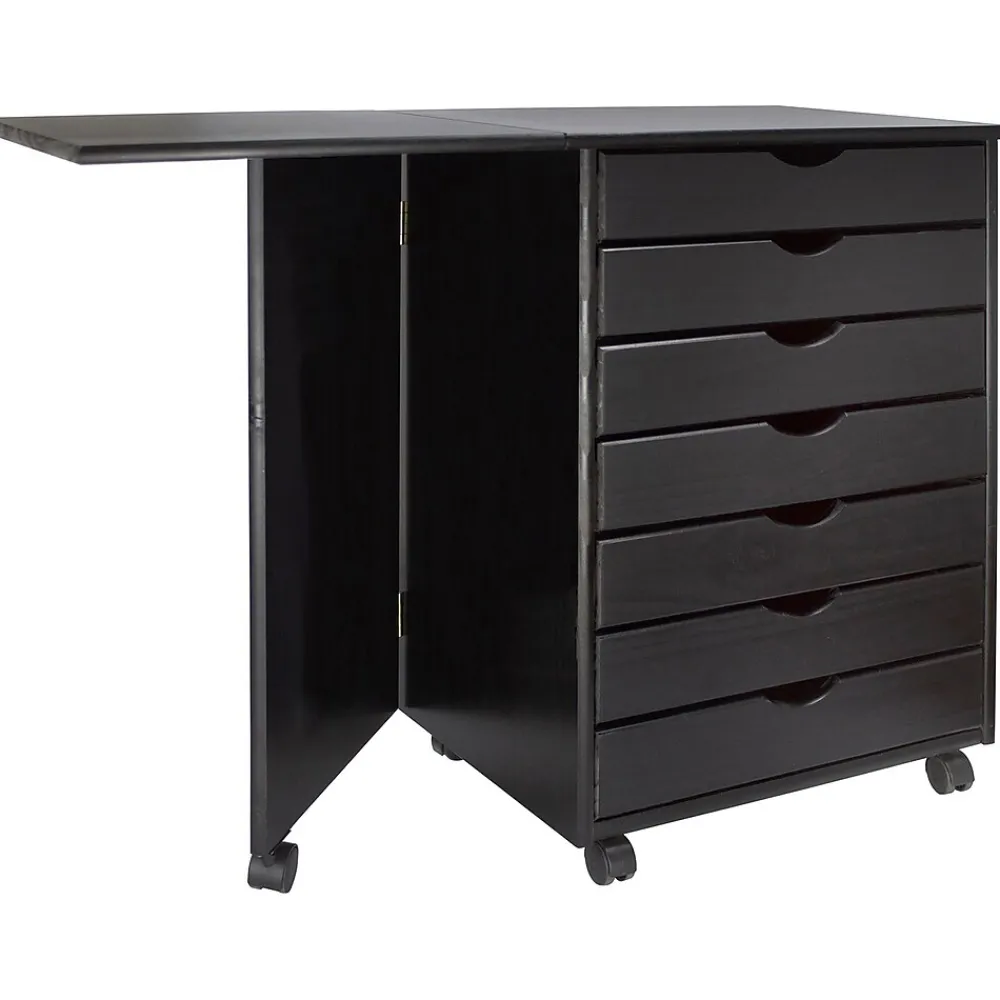 File Cabinets*Adeptus Drop Leaf 7-Drawer Lateral File Cabinet, Mobile, Specialty, Matte Black, 21.4" (76180)