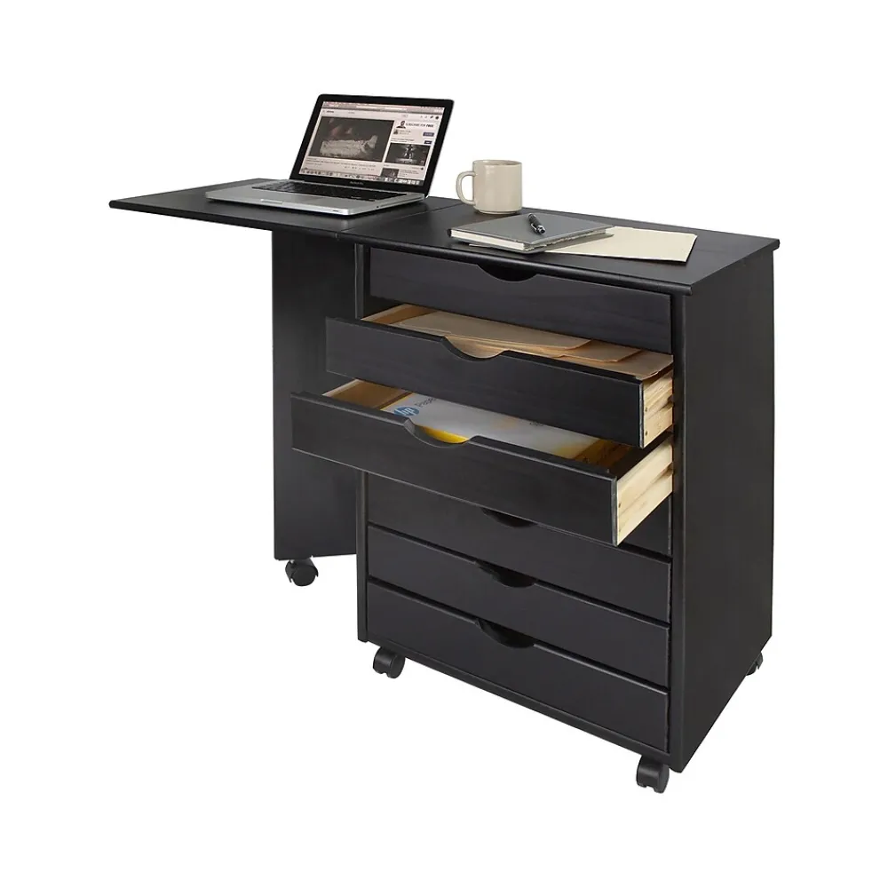 File Cabinets*Adeptus Drop Leaf 7-Drawer Lateral File Cabinet, Mobile, Specialty, Matte Black, 21.4" (76180)