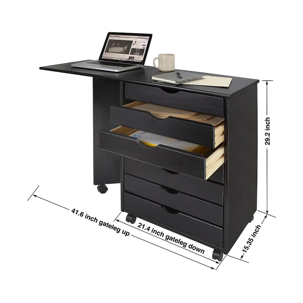 File Cabinets*Adeptus Drop Leaf 7-Drawer Lateral File Cabinet, Mobile, Specialty, Matte Black, 21.4" (76180)