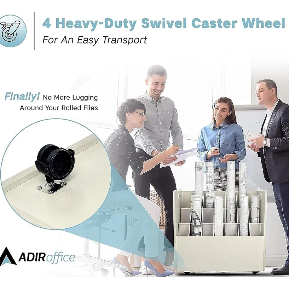 File Cabinets*AdirOffice 21-Slot Mobile Roll File, Lockable, 28.5"H x 30"W x 15.75"D, White (625-WHI-KIT1)