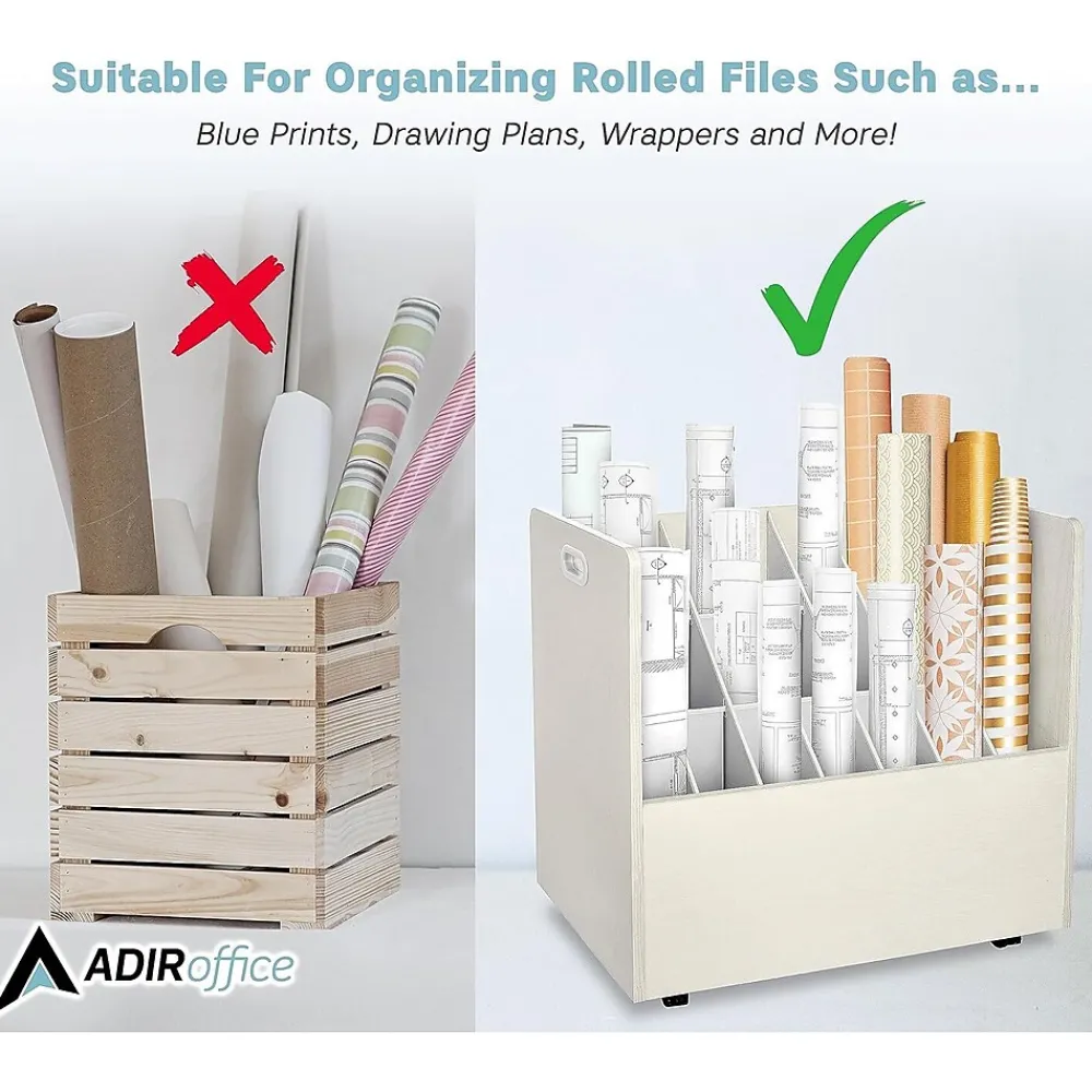 File Cabinets*AdirOffice 21-Slot Mobile Roll File, Lockable, 28.5"H x 30"W x 15.75"D, White (625-WHI-KIT1)