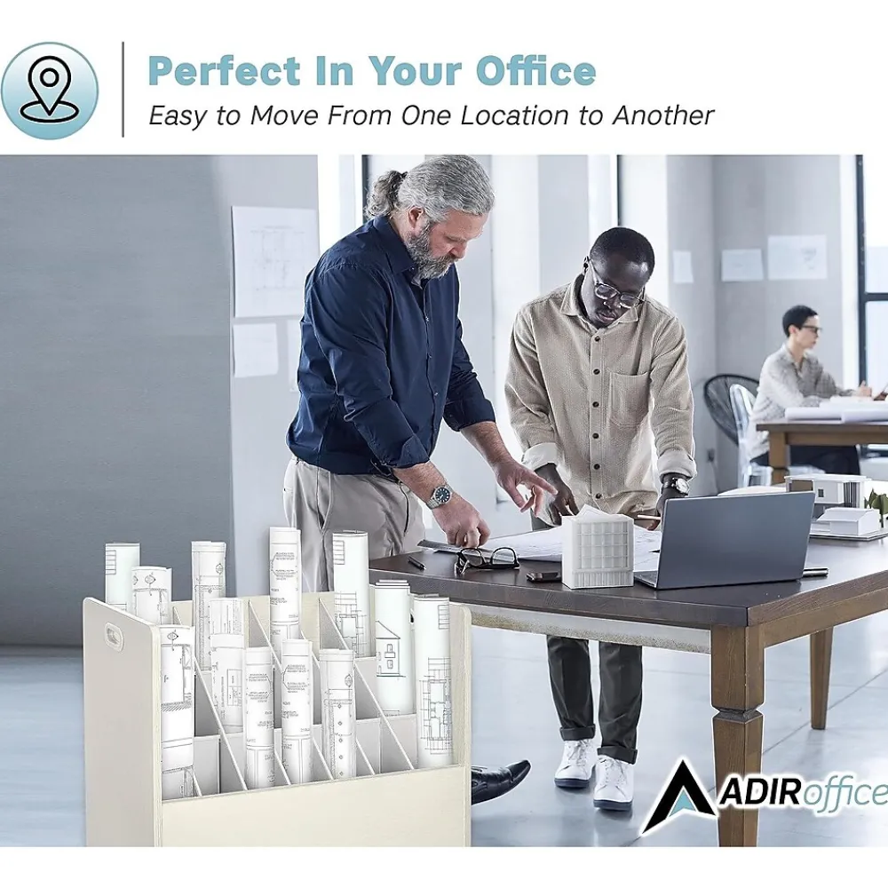 File Cabinets*AdirOffice 21-Slot Mobile Roll File, Lockable, 28.5"H x 30"W x 15.75"D, White (625-WHI-KIT1)