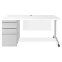 Computer Desks*Alera Modern Teacher Series 60"W Pedestal Desk, White/Silver (MSD6024WH)