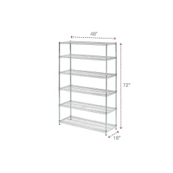 Shelving*Alera 6-Shelf Commercial Wire Shelving Kit, 72"H x 48"W x 18"D, Silver (ALESW664818SR)
