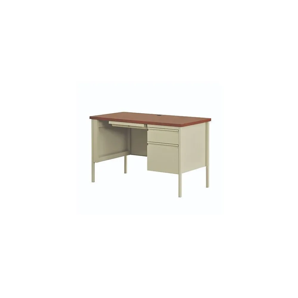 Office Desks*Alera 45"W Single Pedestal Desk, Cherry/Putty (ALEHSD4524PC)