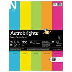 Multipurpose Paper*Astrobrights Neenah Colored Paper, 24 lbs., 8.5" x 11", Assorted Brights, 500 Sheets/Ream (WAU99608)