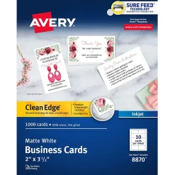 Business Cards*Avery Clean Edge Business Cards, 2" x 3 1/2", Matte White, 1000 Per Pack (8870)