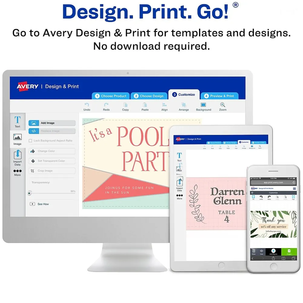 Business Cards*Avery Clean EdgeBusiness Cards, 2.5" x 2.5", White, 9 Cards/Sheet, 180 Cards/Pack (35702)