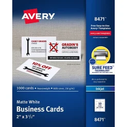 Business Cards*Avery Microperforated Business Cards, 2" x 3 1/2", Matte White, 1000 Per Pack (8471)