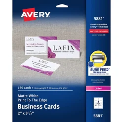 Business Cards*Avery Print-to-the-Edge Business Cards, 2" x 3 1/2", Matte White, 160 Per Pack (5881)