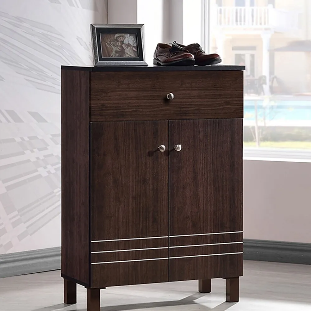 Storage Cabinets*Baxton Studio Felda 35" High Wood Shoe Cabinet with Three Shelves, Dark Brown (2633-6497-STPL)