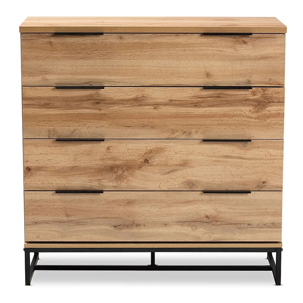 Storage Cabinets*Baxton Studio Reid 38.98" High 4-Drawer Dresser, Oak and Black (162-10296-HiT)