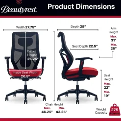 Ergonomic Chairs*Beautyrest Duo-EX Ergonomic Mesh Swivel Computer Chair, (60051-) Red