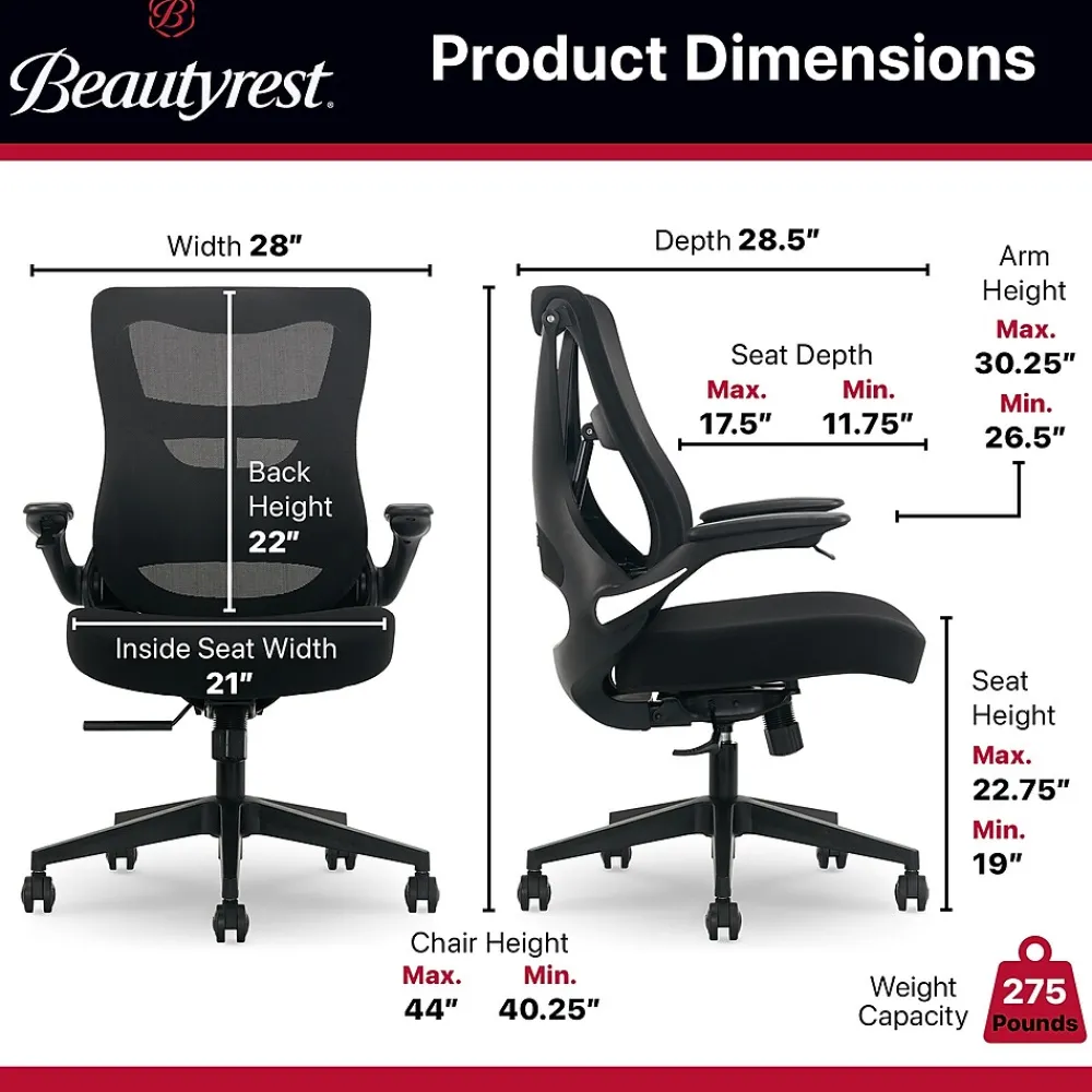 Ergonomic Chairs*Beautyrest ErgoMax Ergonomic Mesh Swivel Task Chair, (60078-BLK) Black