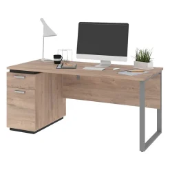 Office Desks*bestar Aquarius 66" Desk with Single Pedestal, Rustic Brown/Graphite (114400-000009)