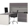 L-Desks*bestar Connexion Collection 71"W L-Shaped Desk with Oversize Pedestal and Hutch, Sandstone and Slate (93867-59)