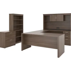 Office Desks*bestar Logan 66" U-Shaped Executive Desk with Hutch, Lateral File Cabinet, and Bookcase, Antigua (46851-52)