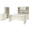 Office Desks*bestar Logan 66" U-Shaped Executive Desk with Hutch, Lateral File Cabinet, and Bookcase, White Chocolate (46851-31)