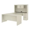 Computer Desks*bestar Logan 66"W U or L-Shaped Executive Office Desk with Pedestal and Hutch, White Chocolate (46410-31)