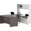 Computer Desks*bestar Pro-Linea 71" U-Desk with Hutch, White/Bark Grey (120880-47)