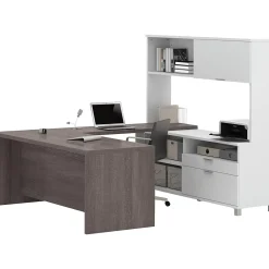 Computer Desks*bestar Pro-Linea 71" U-Desk with Hutch, White/Bark Grey (120880-47)