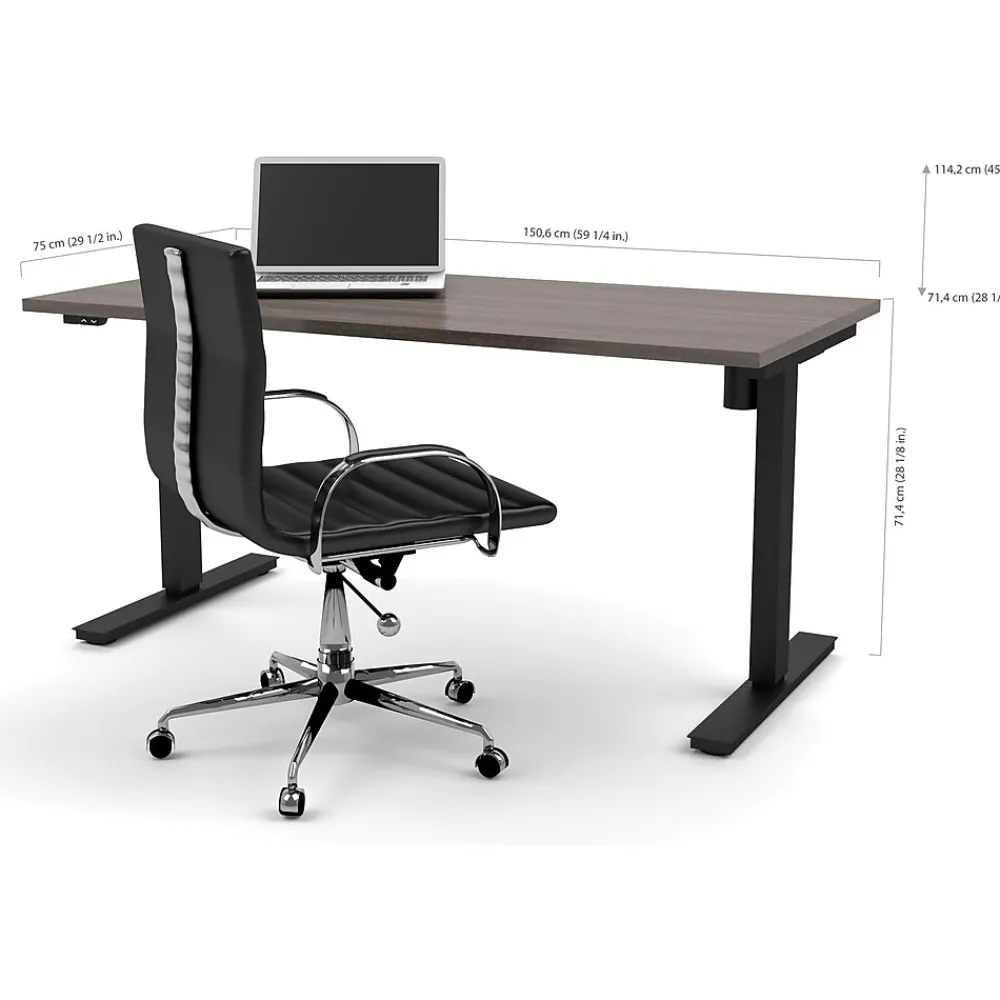 Standing Desks*bestar Pro-Linea 30" x 60" Electric Height-Adjustable Table, Bark Grey (65867-47)