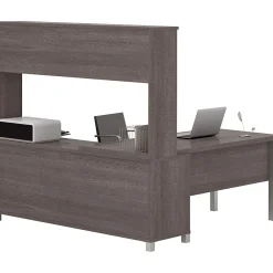 L-Desks*bestar Pro-Linea L-Desk with Hutch, Bark Grey (120864-47)