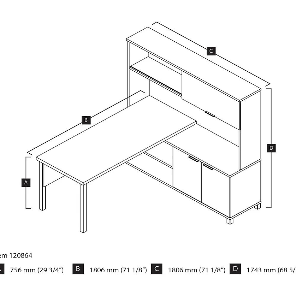 L-Desks*bestar Pro-Linea L-Desk with Hutch, Bark Grey (120864-47)