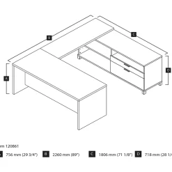 Office Desks*bestar Pro-Linea U-Desk, Bark Grey (120861-47)