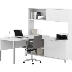 L-Desks*bestar Pro-Linea 71"W L-Desk with Hutch, White (120864-17)