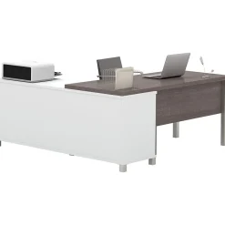 L-Desks*bestar Pro-Linea 71"W L-Desk, White & Bark Grey (120883-47)